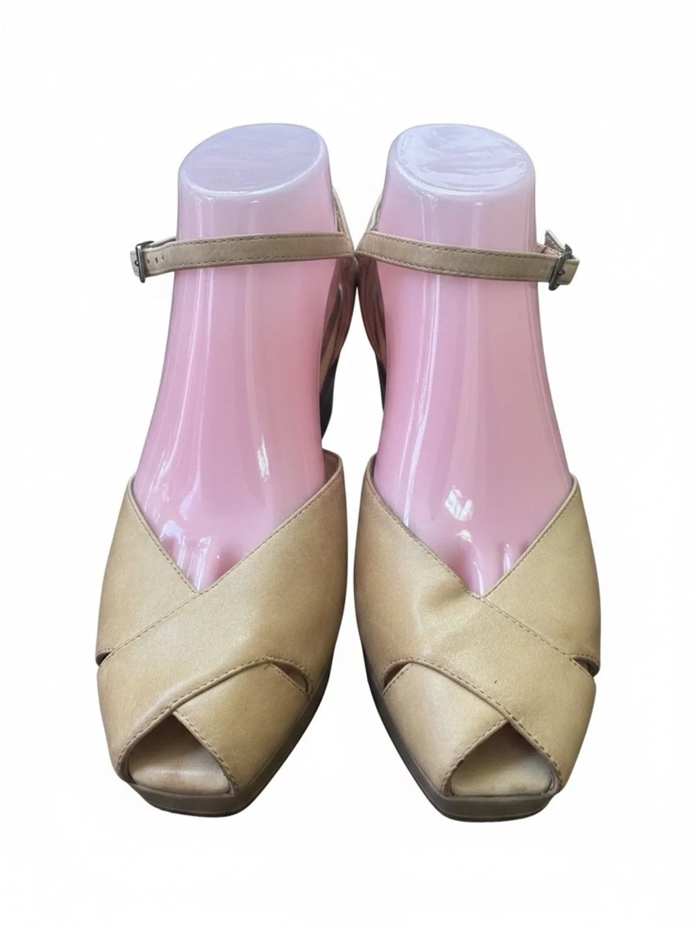 Moda Spana Tan Leather Ankle Strap Heels Size 8 EUC